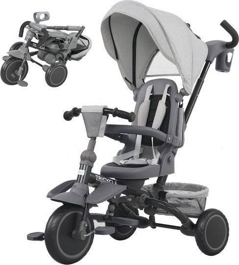 Aiyaplay Kids Tricycle Bicycle Foldable, Convertible with Parental Handle & Tent for 12+ Months Gray