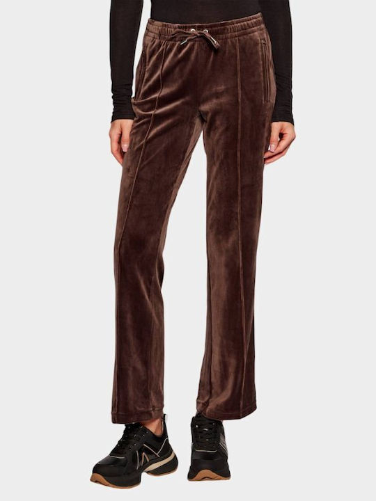 Juicy Couture Diamante Παντελόνι Φόρμας Βελουτέ Καφέ