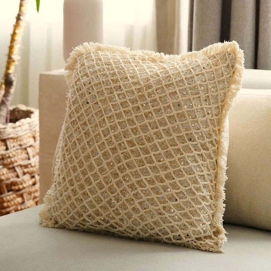 Aberto Design Διακοσμητική Μαξιλαροθήκη Ket από 100% Βαμβάκι Beige 43x43εκ.
