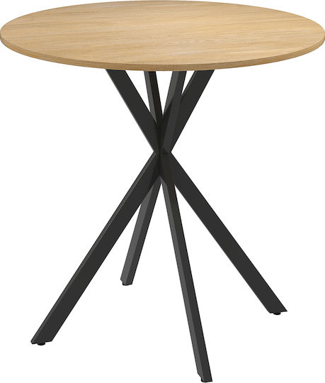 Round Kitchen Table Wooden with Metal Frame White Oak Black 80x80x75cm