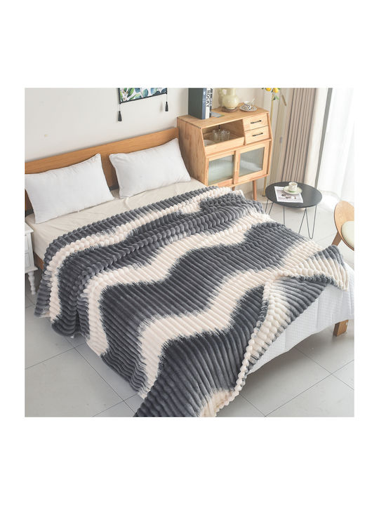 My Home Luxury Κουβέρτα Fleece Μονή 160x220εκ. Εκρού - Μπλε 68173-3