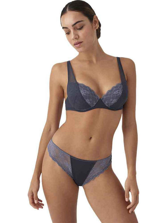 Promise Lace Underwear Set with Bra & Brazil Blue Shade