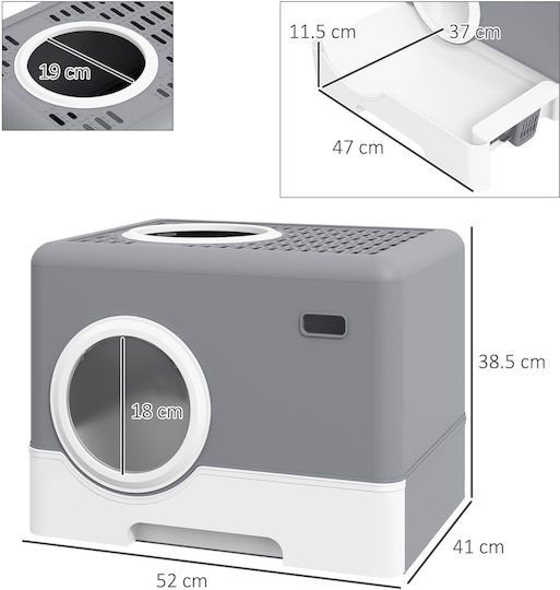 Pawhut Cat Toilet 2 Exits Removable Base Tray 52 x 41 x 38.5 cm Gray