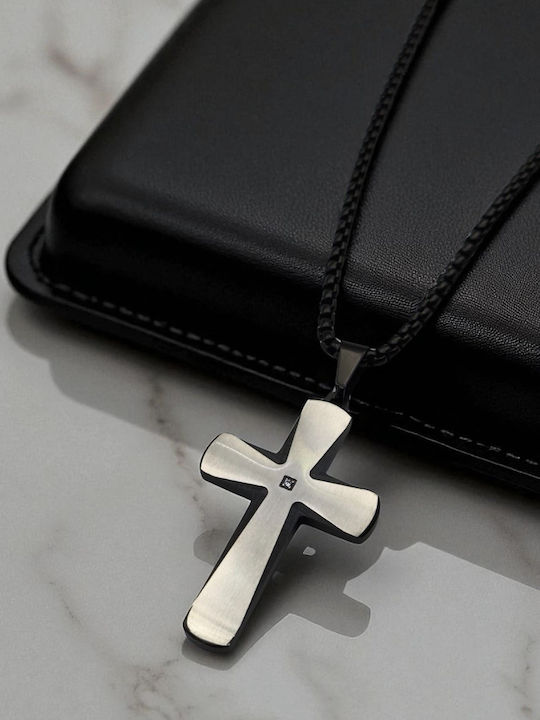 Black Men's Cross from Steel with Chain