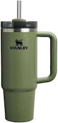 Stanley Quencher H2.0 FlowState Handled Tumbler Thermos Stainless Steel BPA Free 890ml Dried Pine with Straw and Handle