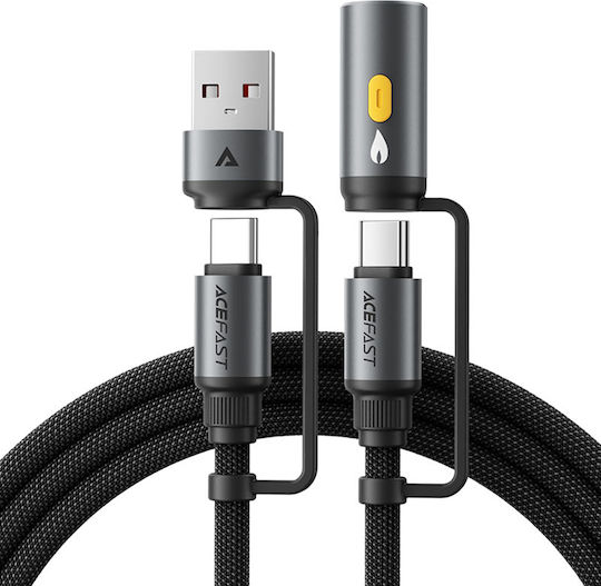 Acefast Cablu USB la Type-C cu mai multe porturi 3A Negru 1.2m