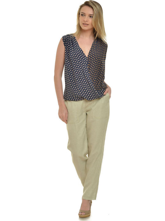 Damen Leinen Hose in Lockere Passform Beige