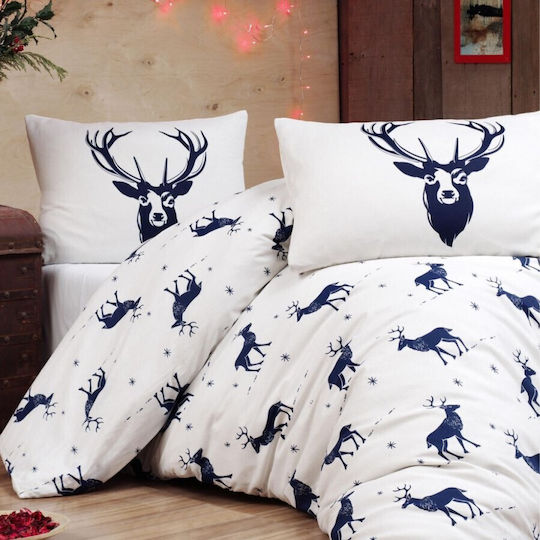 Eponj Home Set Huse Pentru Pilote Christmas With Reindeer 160x220cm Simplă Cu Față De Pernă Și 1 Cearșaf Albastru/Alb