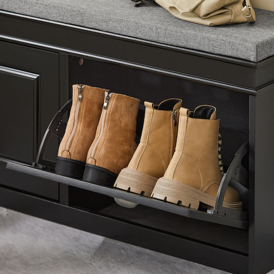 Mobilier de Intrare cu Dulap pentru Pantofi & Bancă Black 104x24x52cm