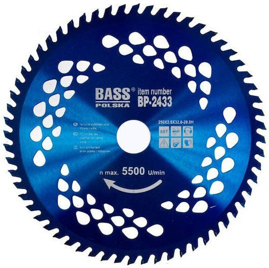 Bass Polska Cutting Disc Wood Hole Diameter 250mm with 60 Teeth 1pcs