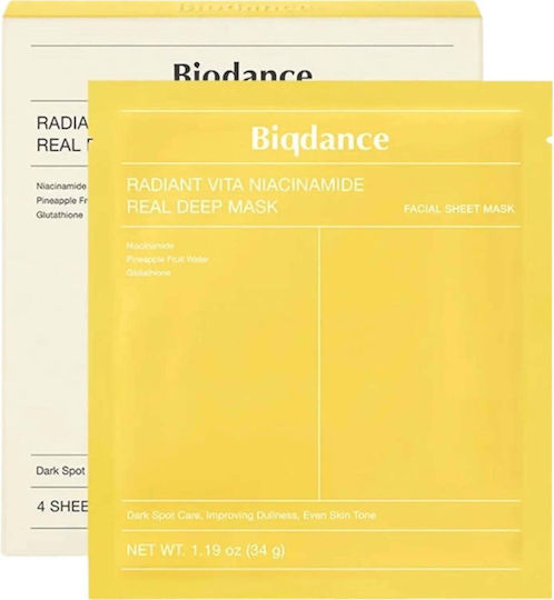 Biodance Real Deep Μάσκα Ομορφιάς Προσώπου για Λάμψη / Ενυδάτωση Με Νιασιναμίδη 4 τμχ x 34gr