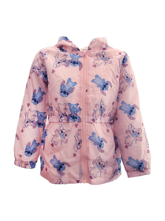 Lilo & Stitch Waterproof Kids Casual Short Windproof Jacket with Lining Hood Light Pink