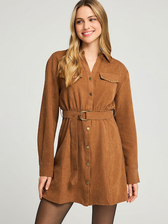 Mini Shirt Dress Dress Brown