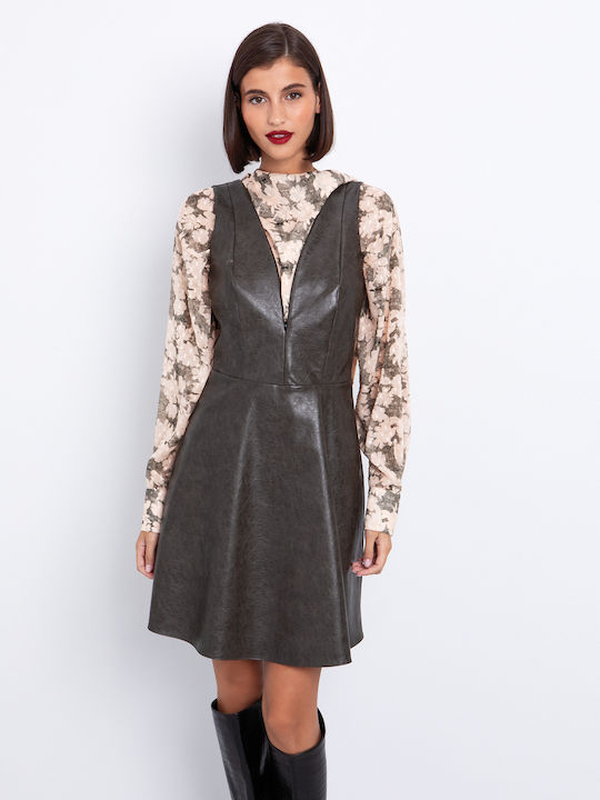 Mini Evening Dress Leather Khaki