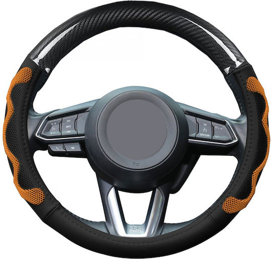 Car Steering Wheel Cover made of Leatherette Orange with Orange Stitching