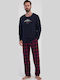Vienetta Secret Plus Size Men's Winter Checked Pajamas Set Blue Marine