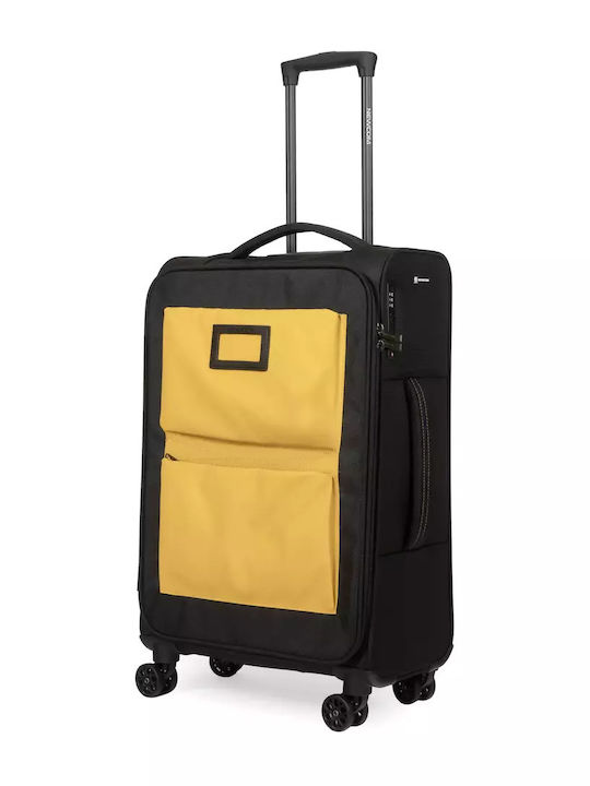 Newcom Medium Fabric Suitcase Yellow With 4 Wheels Height 58cm