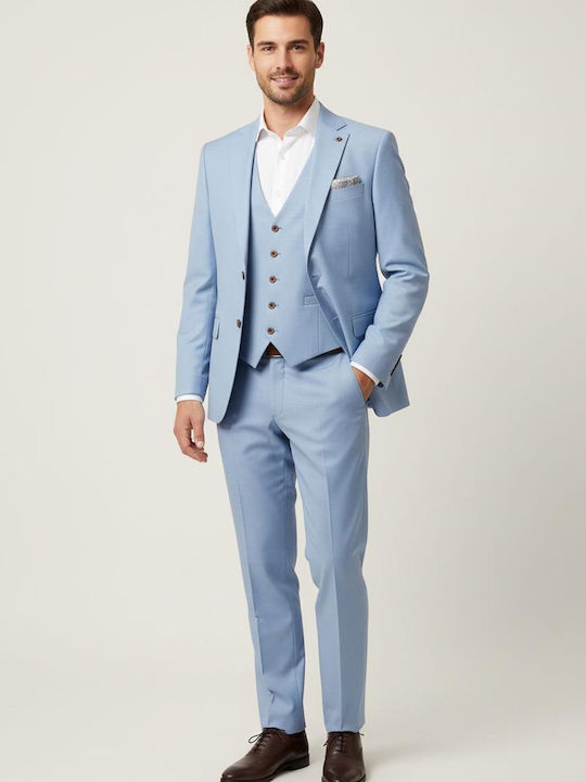 Fragosto Men's Suit with Vest Ciel