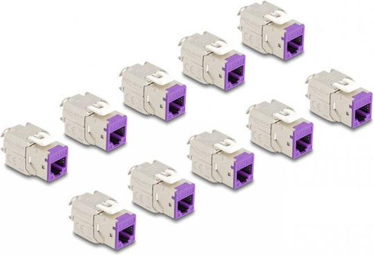Delock Set 10 Bucăți Keystone Modul RJ45 LSA Cat.6a Fără Unealtă Violet Delock 88121