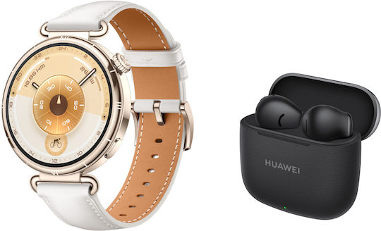 Huawei Watch GT 6 Stainless Steel 41mm Waterproof with Heart Rate Monitor (White Leather + Huawei Freebuds SE 3 Black)