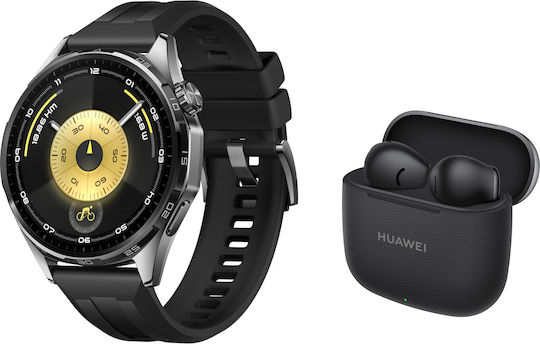 Huawei Watch GT 6 Stainless Steel 46mm Waterproof with Heart Rate Monitor (Black + Huawei Freebuds SE 3 Black)