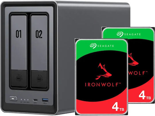 Ugreen DXP2800 & 2x Seagate IronWolf HDD 4TB NAS Turnul cu 2 sloturi pentru HDD/SSD