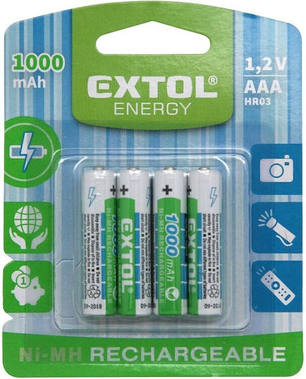Set 4 Baterii Reîncărcabile Extol AAA HR03 1.2 V 1000 mAh NiMH