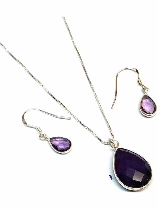 Amalfi Accessories Σετ με Κολιέ & Σκουλαρίκια από Ασήμι με Πέτρες