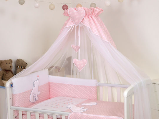 Amy Mosquito Net Crib Bear Heart Tulle 68909 with Support Base Pink 160x160x600cm