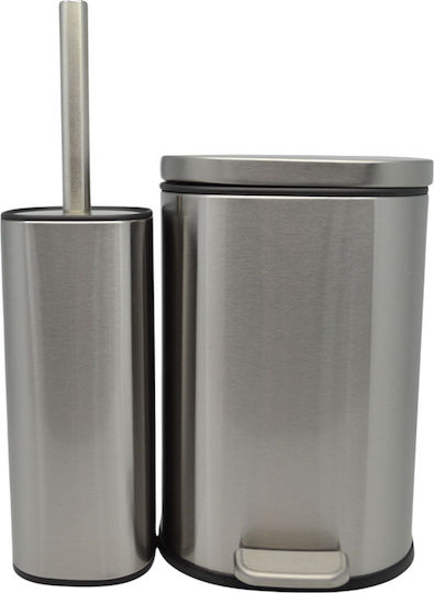 Ankor Inox Set perie de toaletă și coș de gunoi pentru baie Închidere lentă 5lt Argintiu