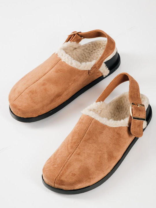 Winter Women's Slippers with Fur Brown