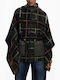 Checks Women's Poncho with Zipper Green