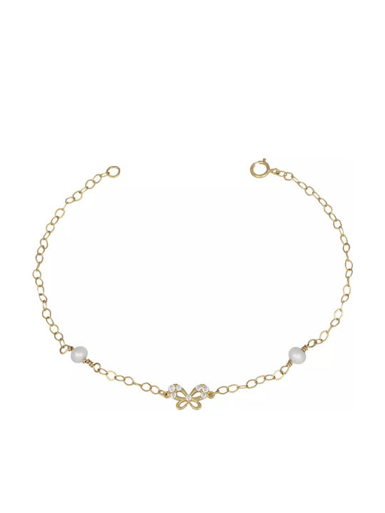 Kids Bracelet from Gold 9K with Butterfly, Baby Girl & Stones