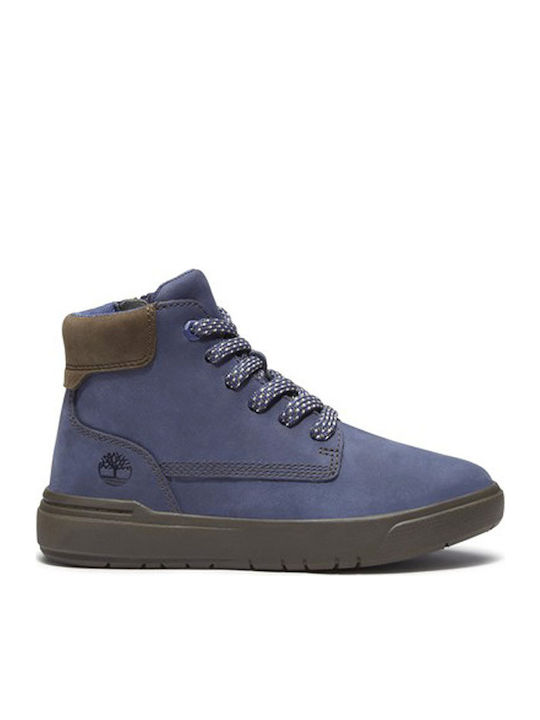Seneca Bay Mid Leather Kids Boots with Laces Blue