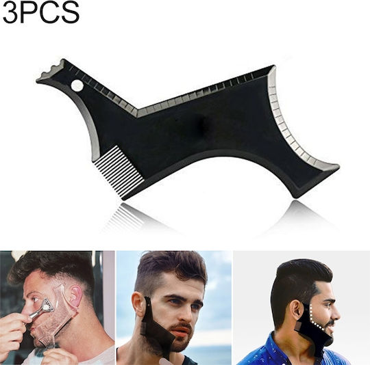 3 Pieces Beard Styling Template Men's Comb All-in-one Beard Shaping Tool Black