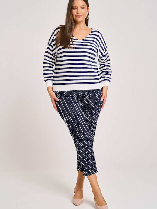 Women's Fabric Trousers with Elastic Slim Fit Blue