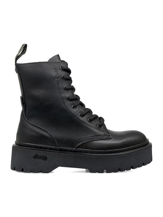 Leather Women's Ankle Boots Platform Black
