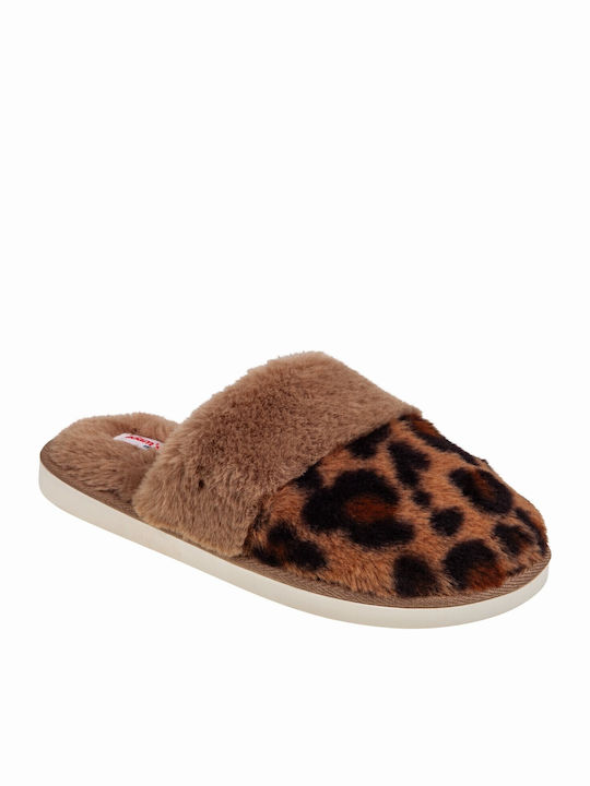 Adam's Shoes Зимни Дамски Чехли с Кожа Кафяв