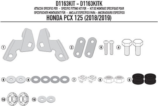 Kappa Moto Motorcycle Windshield & Windscreen Installation Kit for Honda PCX 125 2018-2020 D1163KITK