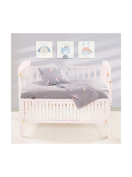 Beauty Home Baby Sheets Set Crib Cotton Satin Fitted Gray 120x160cm