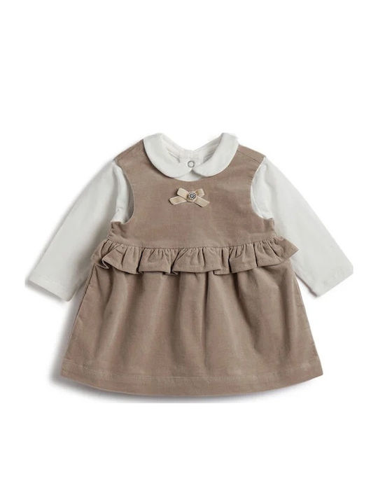 Kinderkleid Langärmelig Samt Set mit Bluse Braun