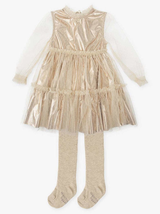 Dress Παιδικό Φόρεμα Σετ με Καλσόν Χρυσό
