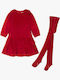Kids Dress Long Sleeve Velvet Set with Tights Red