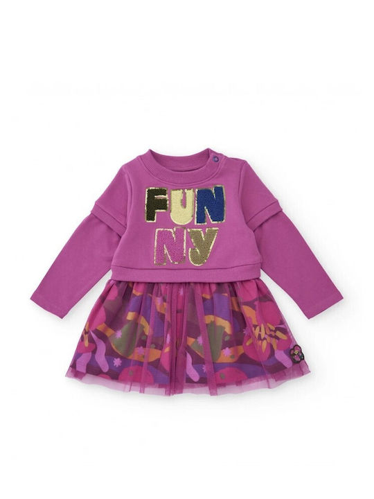Children's Dress Sweatshirt Long Sleeve Tulle Magenta