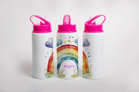 Lid Kids Water Bottle Stainless Steel with Straw Pink 360ml