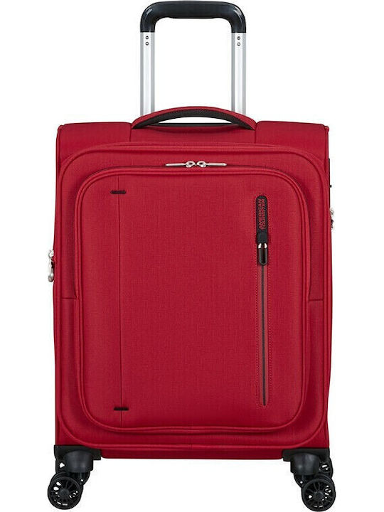 American Tourister Spinner Cabin Fabric Suitcase Astral Red With 4 Wheels Height 55cm