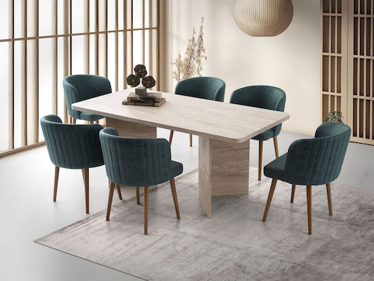 Loft Tisch Speisesaal Holz Travertine Beige 180x90x77cm