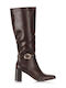 Synthetic Leather Women's Boots with Zipper Brown