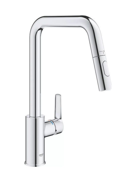 Grohe Σπαστή Μπαταρία Κουζίνας Πάγκου με Ντουζ Ασημί
