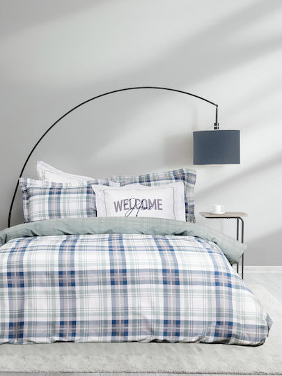 Nima Duvet Cover Set Cotton Single with Pillowcase 160x240 Welcome Blue, Grey